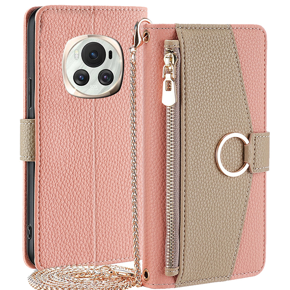 For Honor Magic6 5G Makeup Mirror Zipper Pocket Phone Cover Leather Case with Shoulder Strap For Honor Magic6 5G Makeup Mirror Zipper Pocket Phone Cover Leather Case with Shoulder Strap